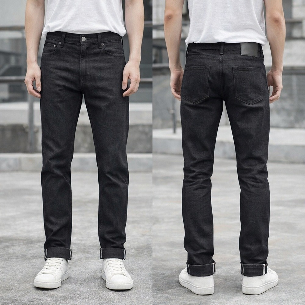 The Unbranded Brand UB444 Tight Fit Black Stretch Selvedge Raw Denim Jeans 31